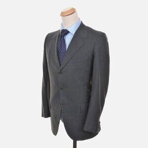 OXXFORD CLOTHES Gray Striped Wool Jacket Flat Front Pants SUIT Mens - 38 R